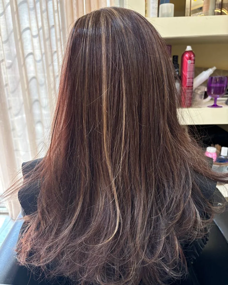 Castaño rojizo con brillo y capas, coloración de cabello en Providencia